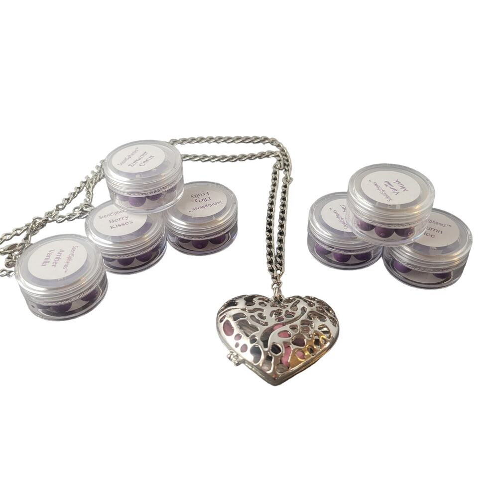 Heart-Shaped Diffuser Necklace Locket, Assorted Scent Spheres Aromatherapy Beads